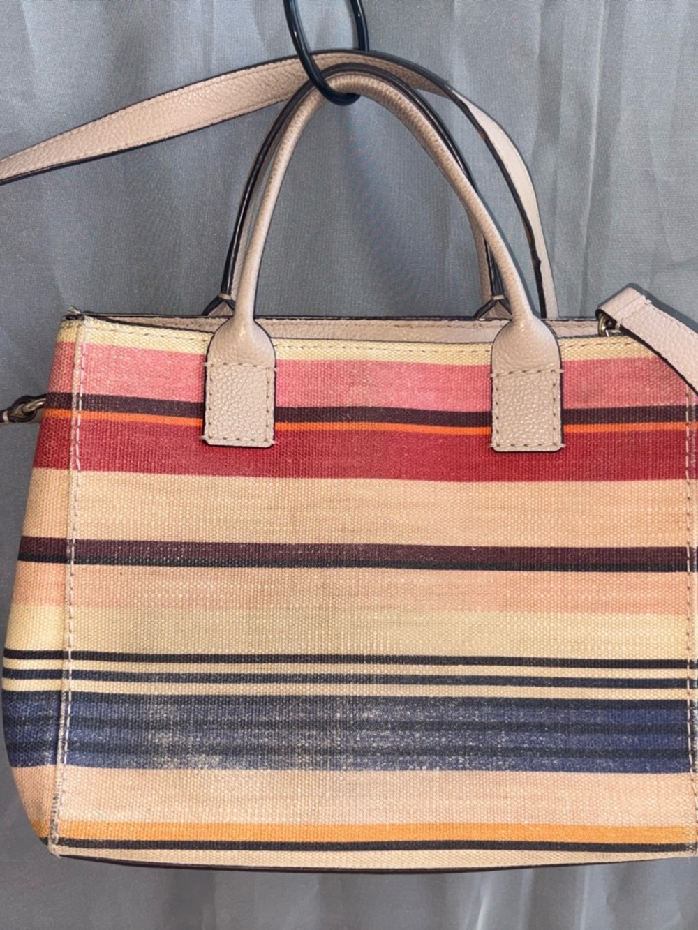 Kate Spade Satchel Striped Woven Canvas Leather Crossbody Medium